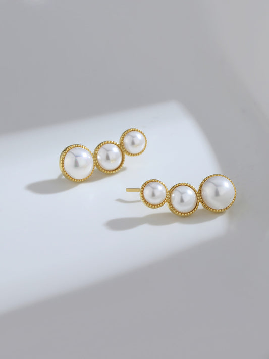 Chic Triple Pearl Stud Earrings